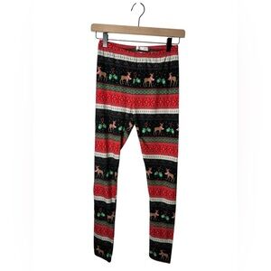 SO Women’s Christmas Reindeer & Ornament Fair Isle Leggings Size Small